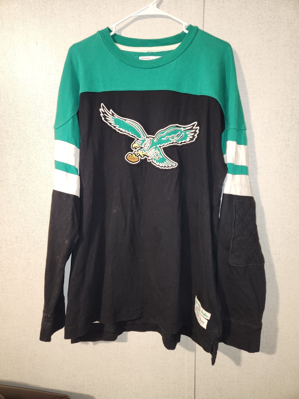 Mitchell & Ness Black and Green Eagles Long-Sleeve Jersey